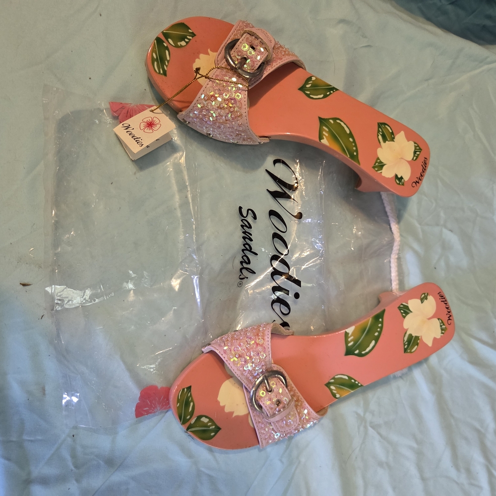 WOODIES Hand Painted Floral Sequin Sandals